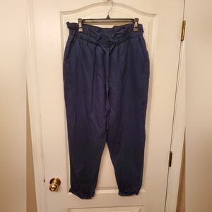 Donna Karan 100% Linen Dark Blue Cropped Capri Pants. High Waist. 29x25 Medium M